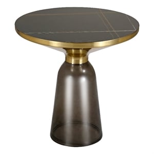 19&quot Round Side End Table with Sintered Stone Top and Gold Iron Rim