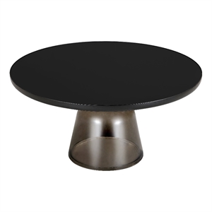 30&quot Round Coffee Table with Glass Top and Black Iron Rim in Gray/Black