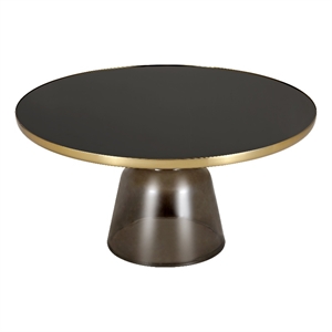 30&quot Round Coffee Table with Glass Top and Gold Iron Rim in Gray/Black