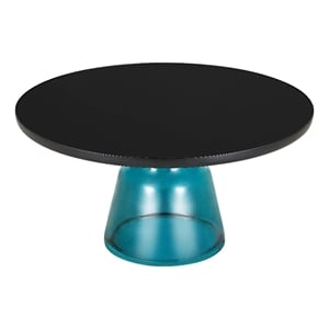 30&quot Round Coffee Table with Glass Top and Black Iron Rim in Blue/Black