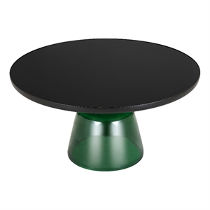30&quot Round Coffee Table with Glass Top and Black Iron Rim in Green/Black