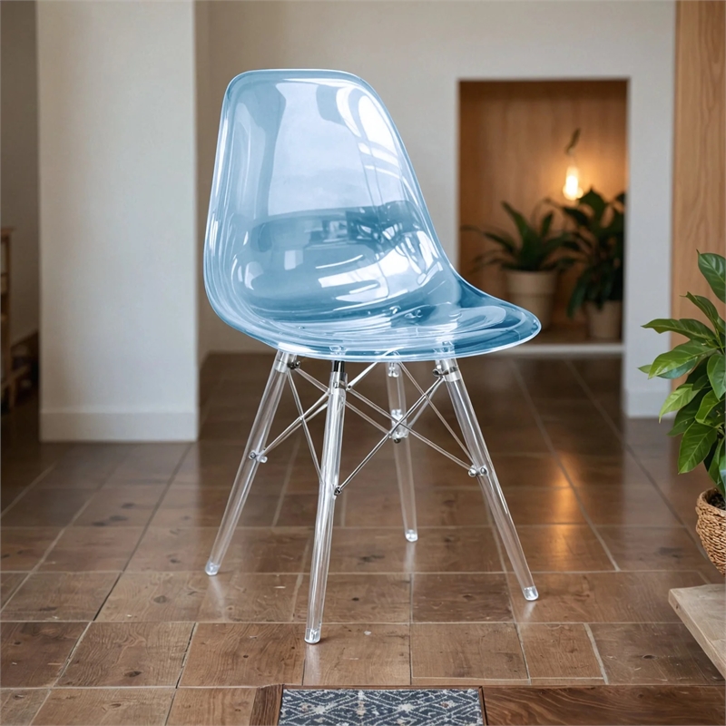 Dover Molded Curved Back Dining Side Chair in Transparent Blue and Acrylic Base