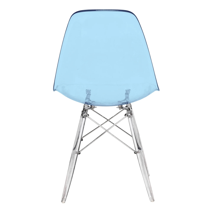 Dover Molded Curved Back Dining Side Chair in Transparent Blue and Acrylic Base
