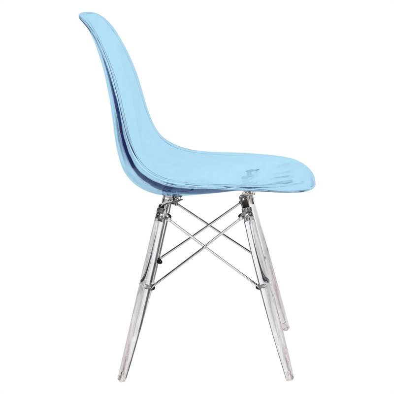 Dover Molded Curved Back Dining Side Chair in Transparent Blue and Acrylic Base