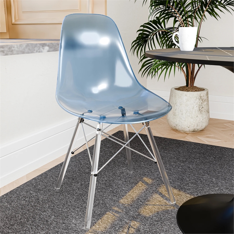 Dover Molded Curved Back Dining Side Chair in Transparent Blue and Acrylic Base