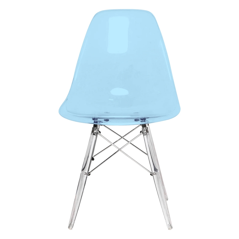 Dover Molded Curved Back Dining Side Chair in Transparent Blue and Acrylic Base