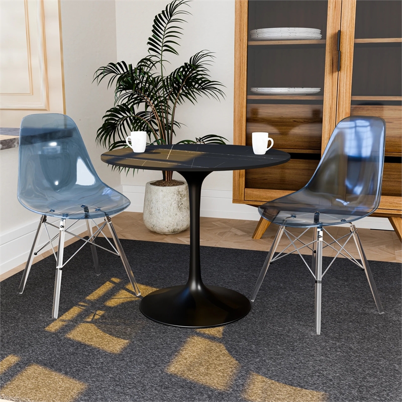 Dover Molded Curved Back Dining Side Chair in Transparent Blue and Acrylic Base