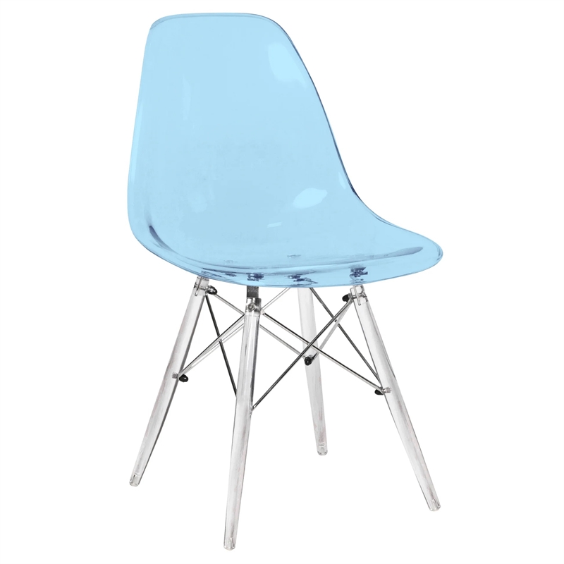 Dover Molded Curved Back Dining Side Chair in Transparent Blue and Acrylic Base