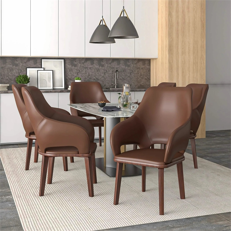 Vivara Leather Upholstered Dining Chair with Rubberwood Base in Dark Brown