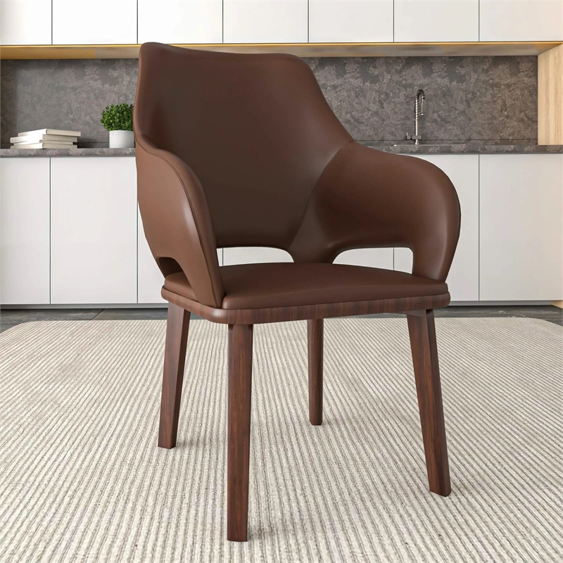 Vivara Leather Upholstered Dining Chair with Rubberwood Base in Dark Brown