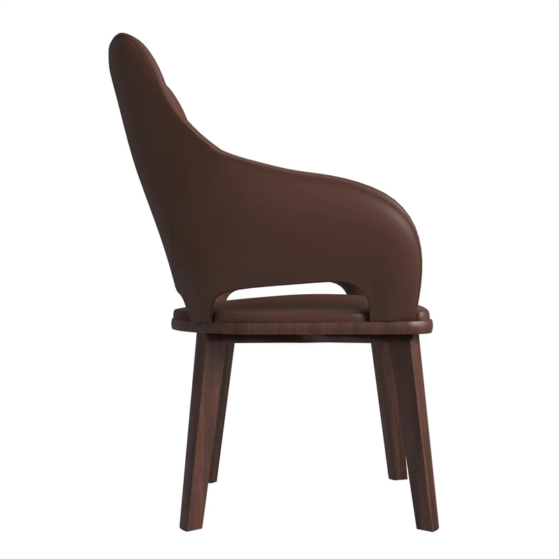 Vivara Leather Upholstered Dining Chair with Rubberwood Base in Dark Brown
