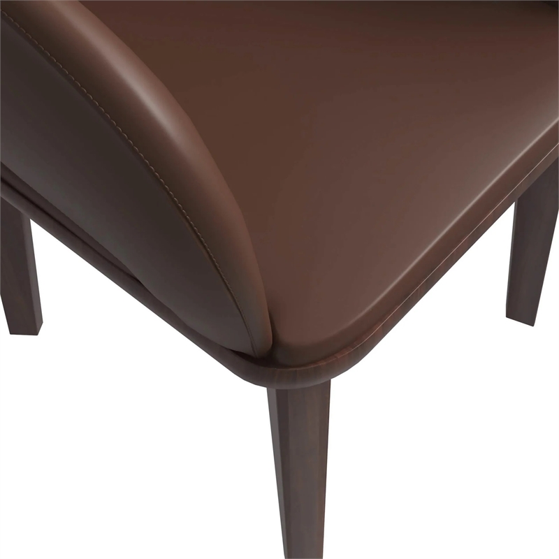 Vivara Leather Upholstered Dining Chair with Rubberwood Base in Dark Brown
