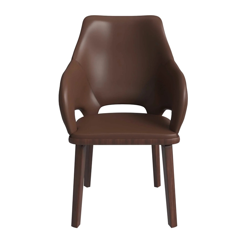 Vivara Leather Upholstered Dining Chair with Rubberwood Base in Dark Brown