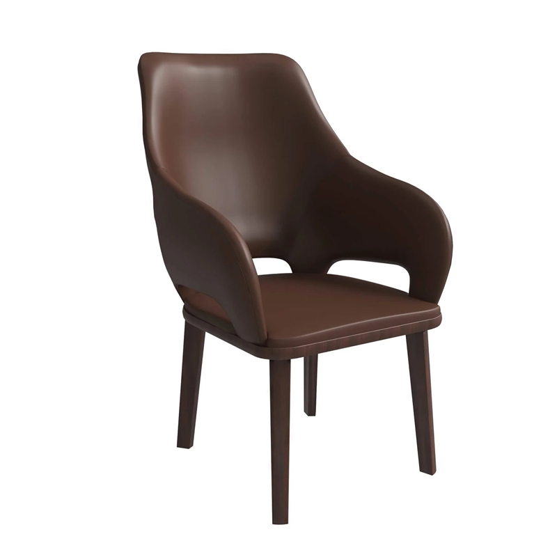 Vivara Leather Upholstered Dining Chair with Rubberwood Base in Dark Brown