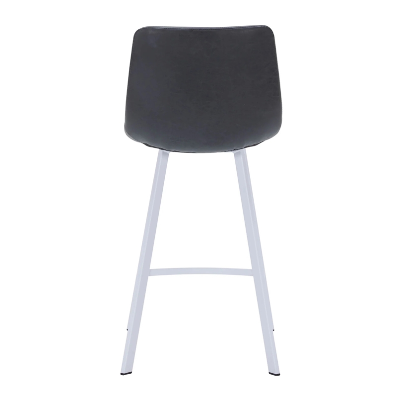 Elland Leather Upholstered Bar Stool Charcoal Black/White Iron Legs & Footrest