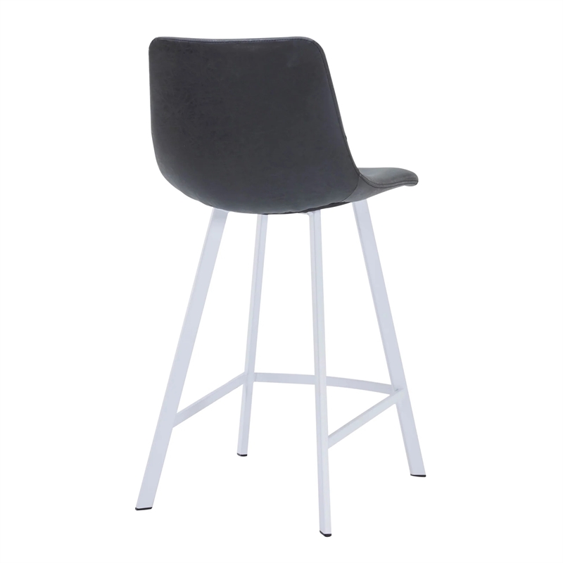 Elland Leather Upholstered Bar Stool Charcoal Black/White Iron Legs & Footrest