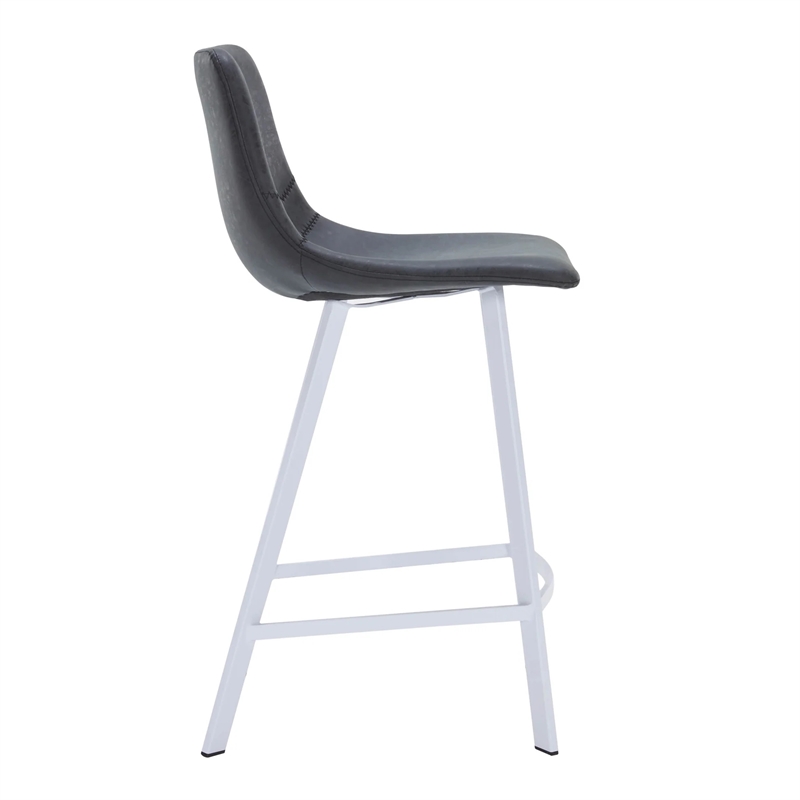 Elland Leather Upholstered Bar Stool Charcoal Black/White Iron Legs & Footrest