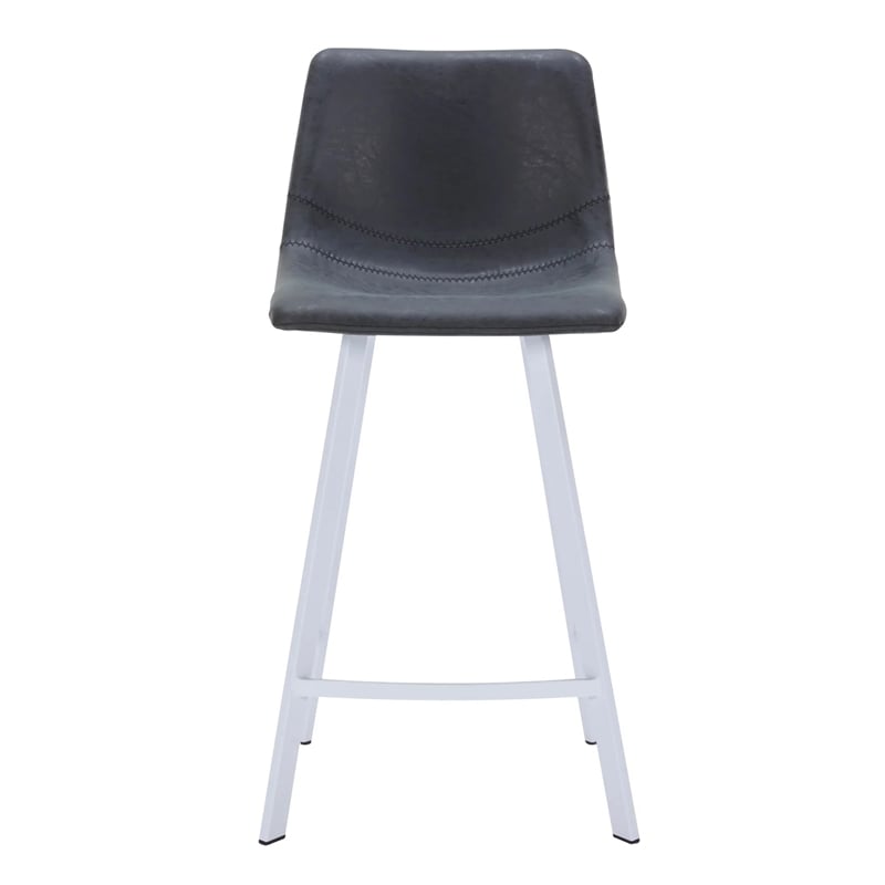 Elland Leather Upholstered Bar Stool Charcoal Black/White Iron Legs & Footrest