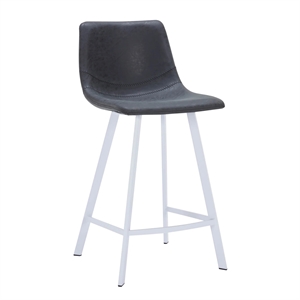 Elland Leather Upholstered Bar Stool Charcoal Black/White Iron Legs & Footrest