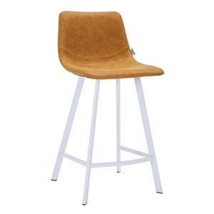Elland Leather Upholstered Bar Stool in Light Brown/White Iron Legs & Footrest