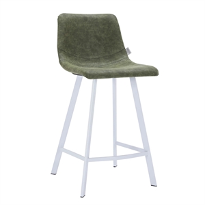 Elland Leather Upholstered Bar Stool in Olive Green/White Iron Legs & Footrest