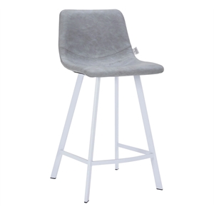 Elland Leather Upholstered Bar Stool in Light Gray/White Iron Legs & Footrest