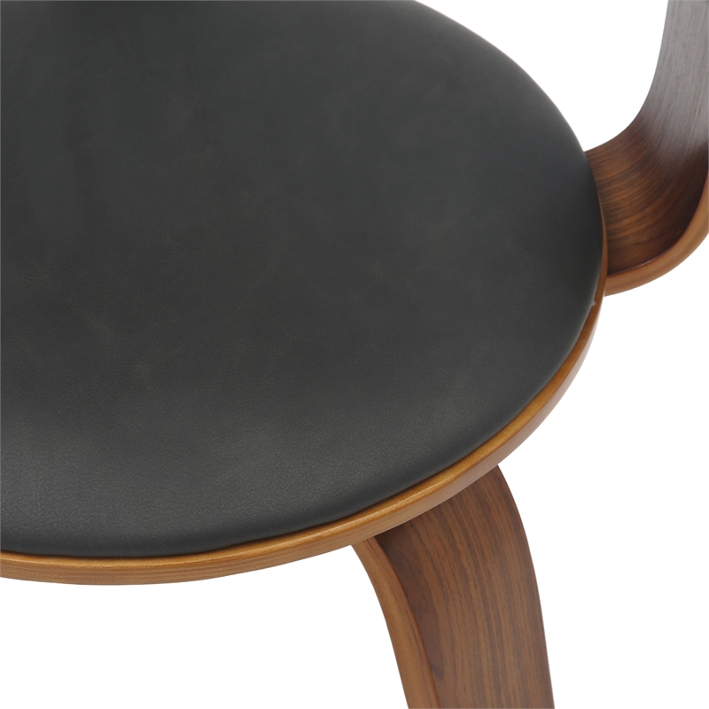 LeisureMod Brivo Leather Seat Swivel Dining Chair in Black/Walnut Frame