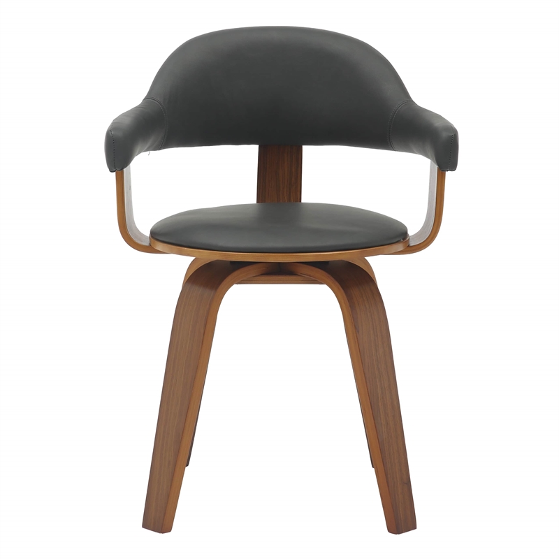 LeisureMod Brivo Leather Seat Swivel Dining Chair in Black/Walnut Frame
