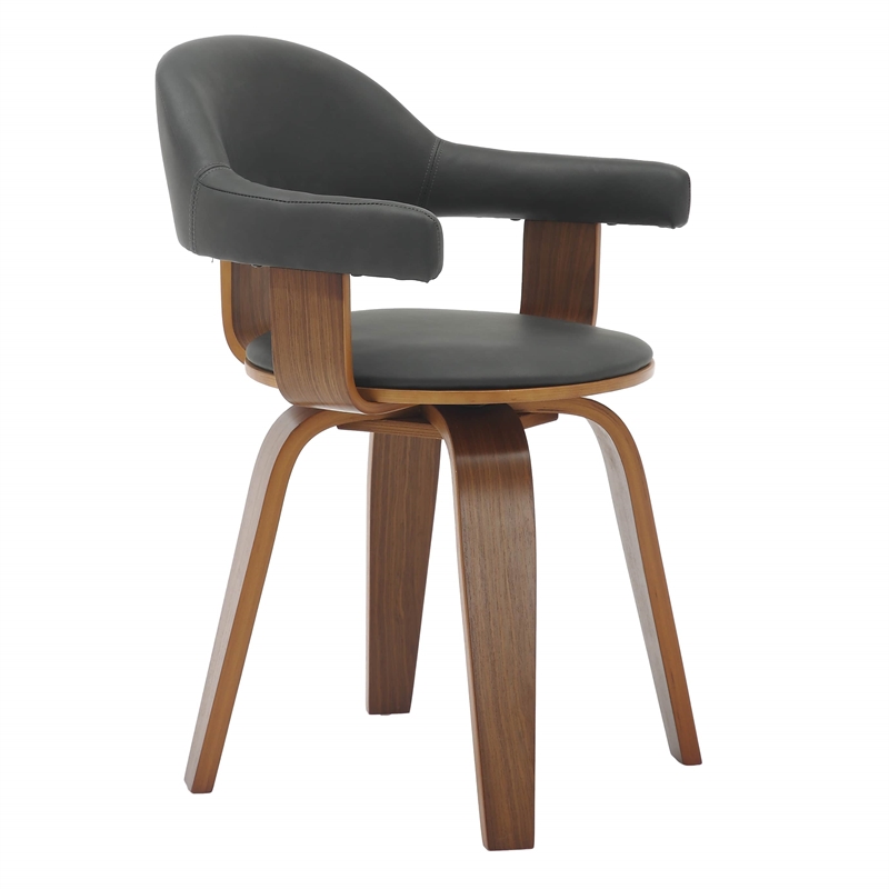 LeisureMod Brivo Leather Seat Swivel Dining Chair in Black/Walnut Frame