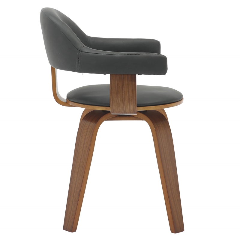 LeisureMod Brivo Leather Seat Swivel Dining Chair in Black/Walnut Frame