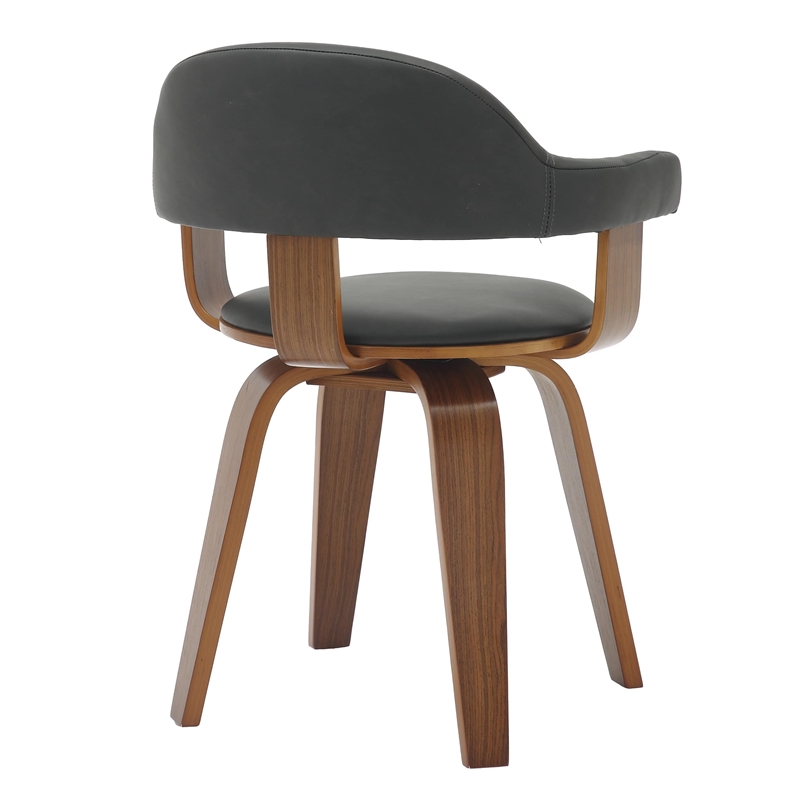 LeisureMod Brivo Leather Seat Swivel Dining Chair in Black/Walnut Frame