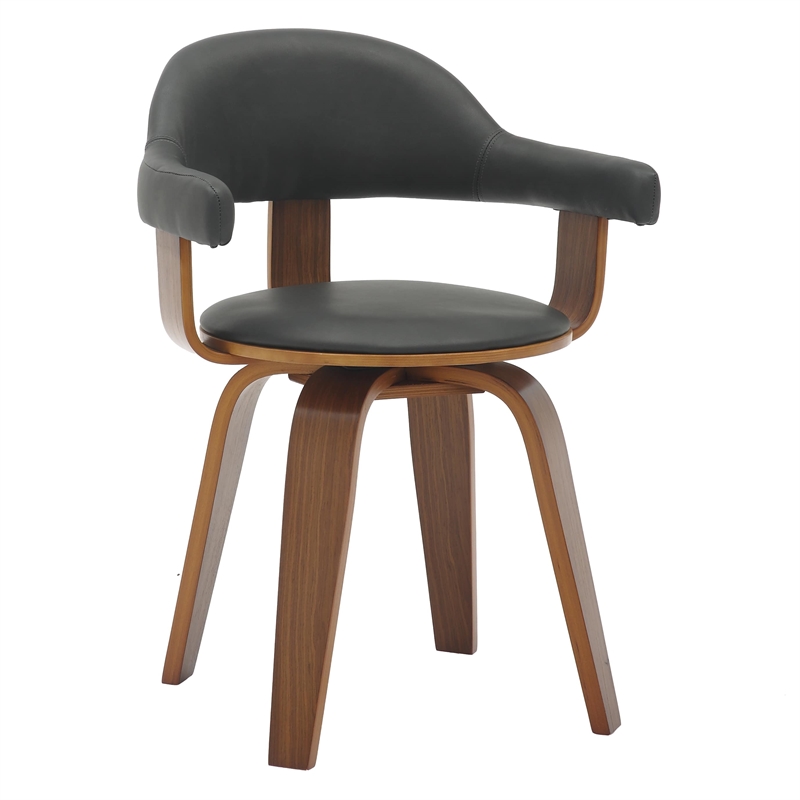 LeisureMod Brivo Leather Seat Swivel Dining Chair in Black/Walnut Frame