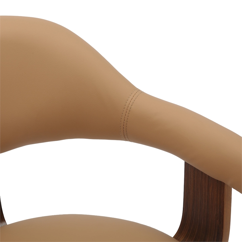 LeisureMod Brivo Leather Seat Swivel Dining Chair in Brown/Walnut Frame