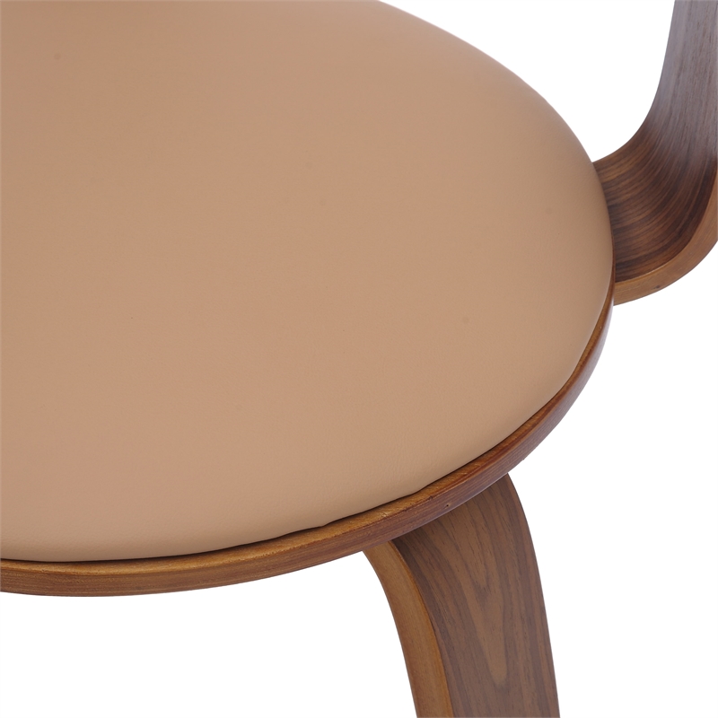 LeisureMod Brivo Leather Seat Swivel Dining Chair in Brown/Walnut Frame