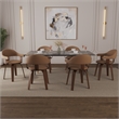 LeisureMod Brivo Leather Seat Swivel Dining Chair in Brown/Walnut Frame