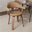 LeisureMod Brivo Leather Seat Swivel Dining Chair in Brown/Walnut Frame