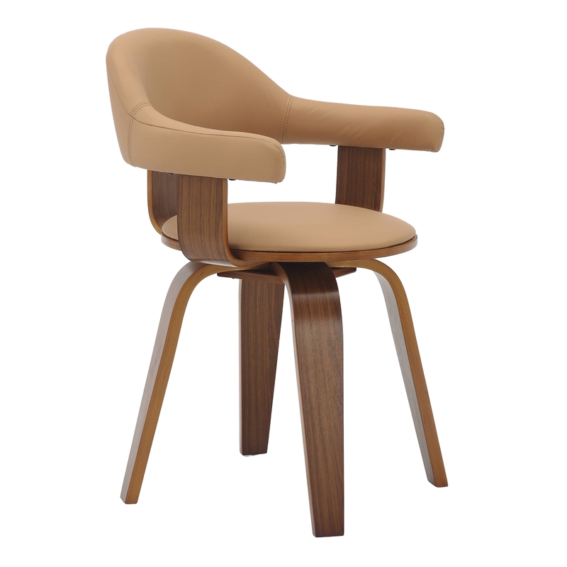 LeisureMod Brivo Leather Seat Swivel Dining Chair in Brown/Walnut Frame