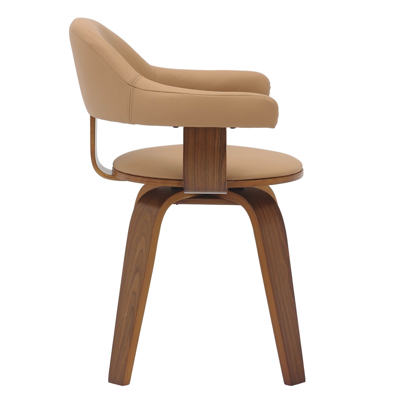 LeisureMod Brivo Leather Seat Swivel Dining Chair in Brown/Walnut Frame