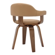 LeisureMod Brivo Leather Seat Swivel Dining Chair in Brown/Walnut Frame