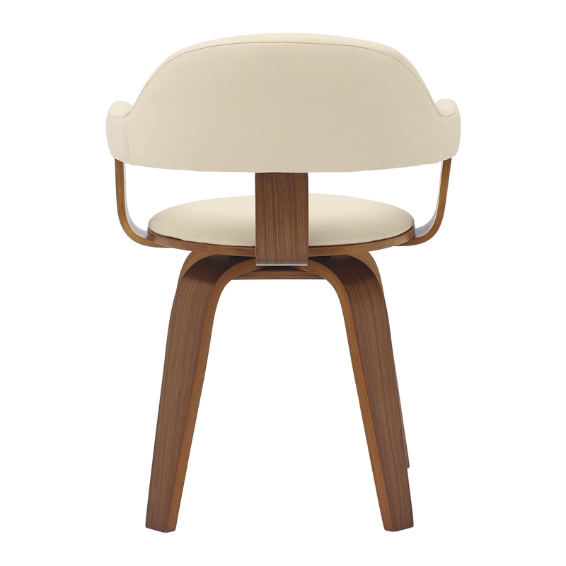 LeisureMod Brivo Leather Seat Swivel Dining Chair in Cream/Walnut Frame