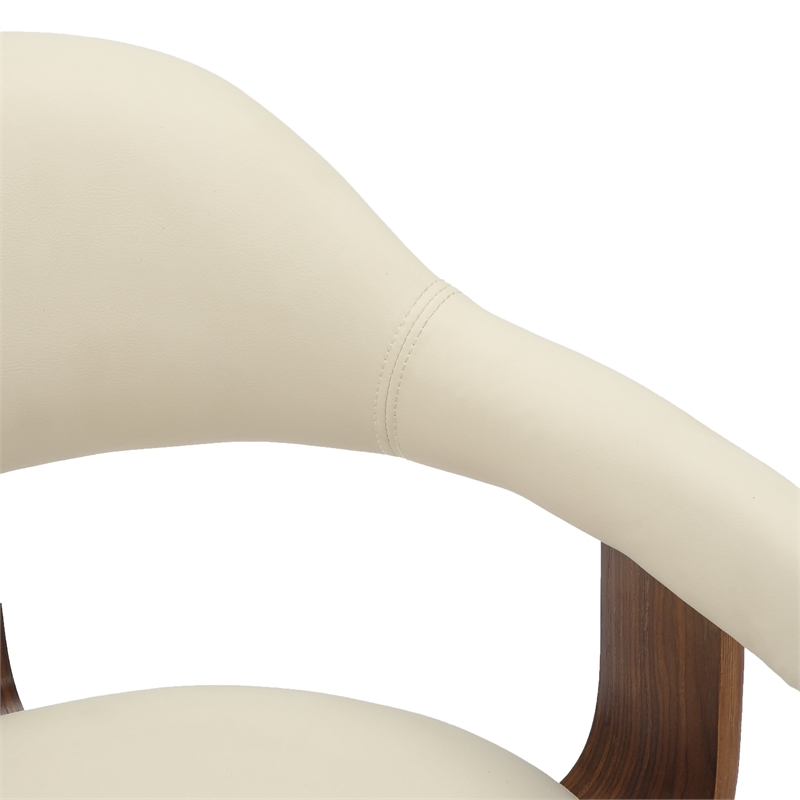 LeisureMod Brivo Leather Seat Swivel Dining Chair in Cream/Walnut Frame