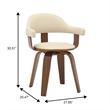 LeisureMod Brivo Leather Seat Swivel Dining Chair in Cream/Walnut Frame