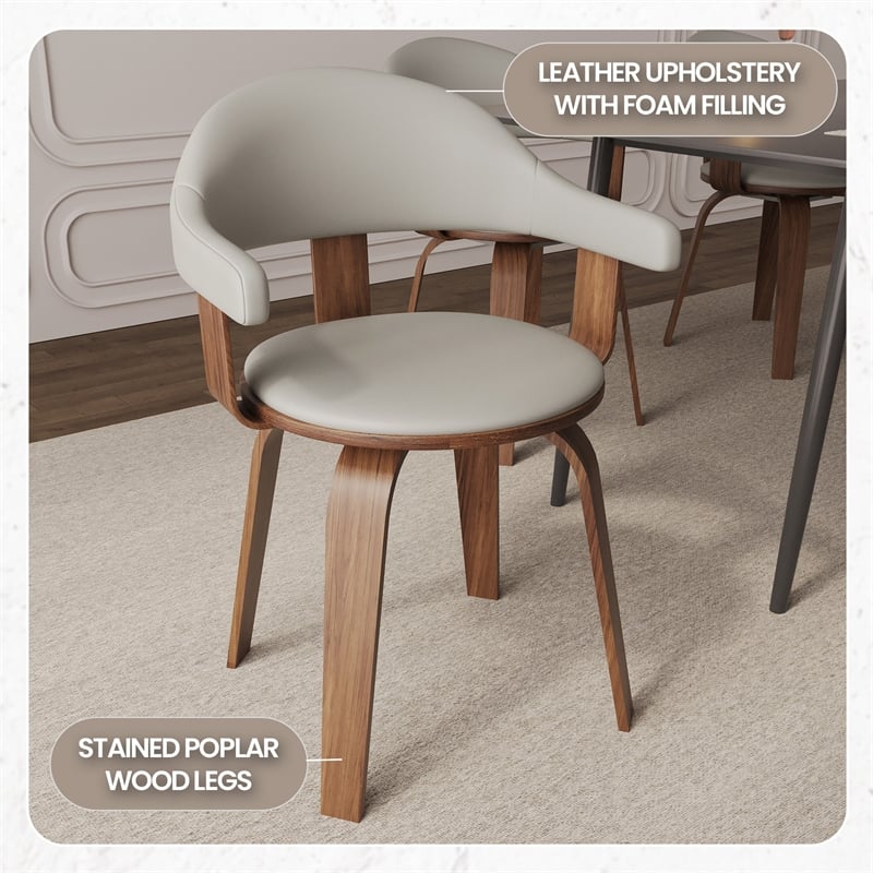 LeisureMod Brivo Leather Seat Swivel Dining Chair in Gray/Walnut Frame