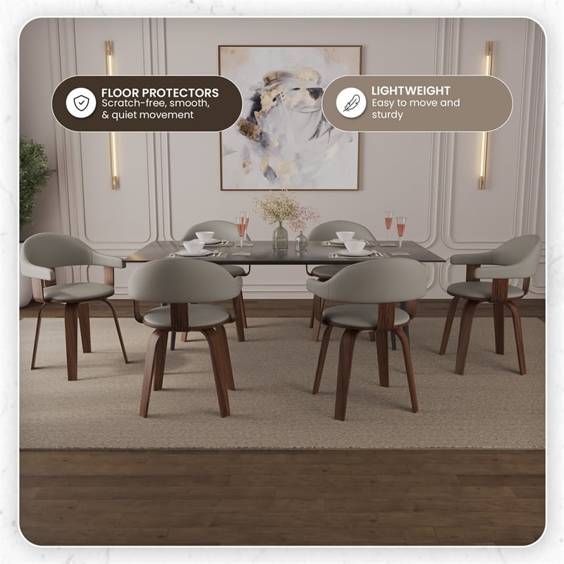 LeisureMod Brivo Leather Seat Swivel Dining Chair in Gray/Walnut Frame