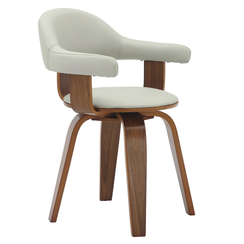 LeisureMod Brivo Leather Seat Swivel Dining Chair in Gray/Walnut Frame