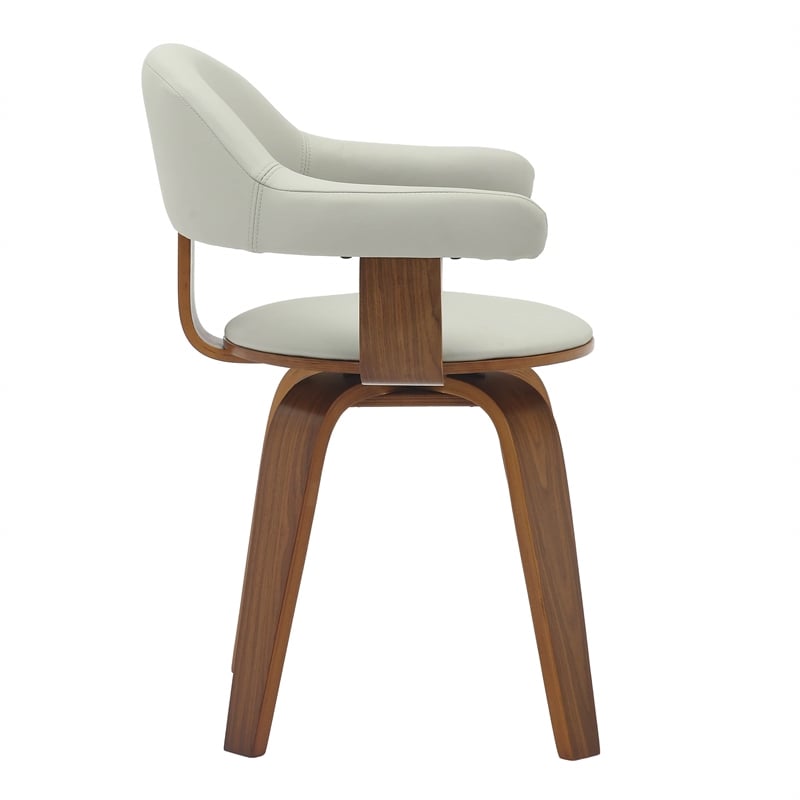 LeisureMod Brivo Leather Seat Swivel Dining Chair in Gray/Walnut Frame
