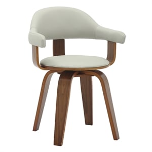 LeisureMod Brivo Leather Seat Swivel Dining Chair in Gray/Walnut Frame