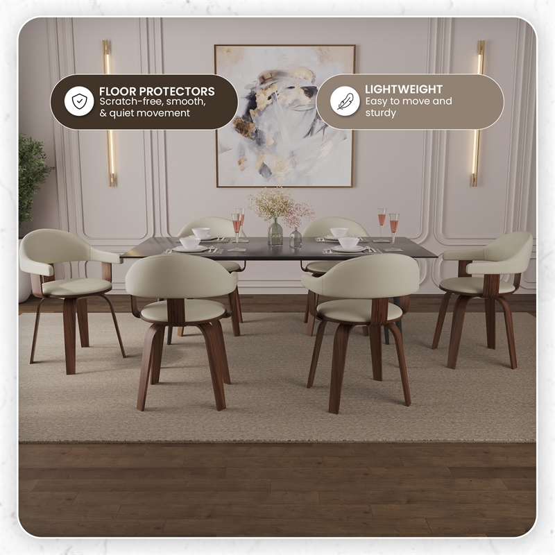 Modern Wooden Dining Chair Walnut Color Frame in White