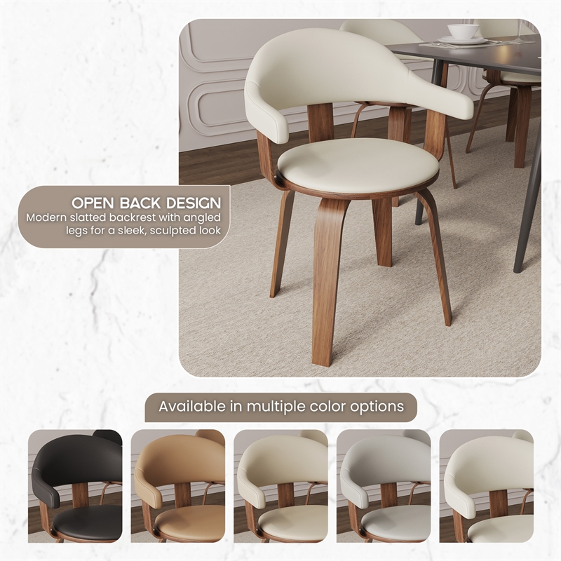 Modern Wooden Dining Chair Walnut Color Frame in White