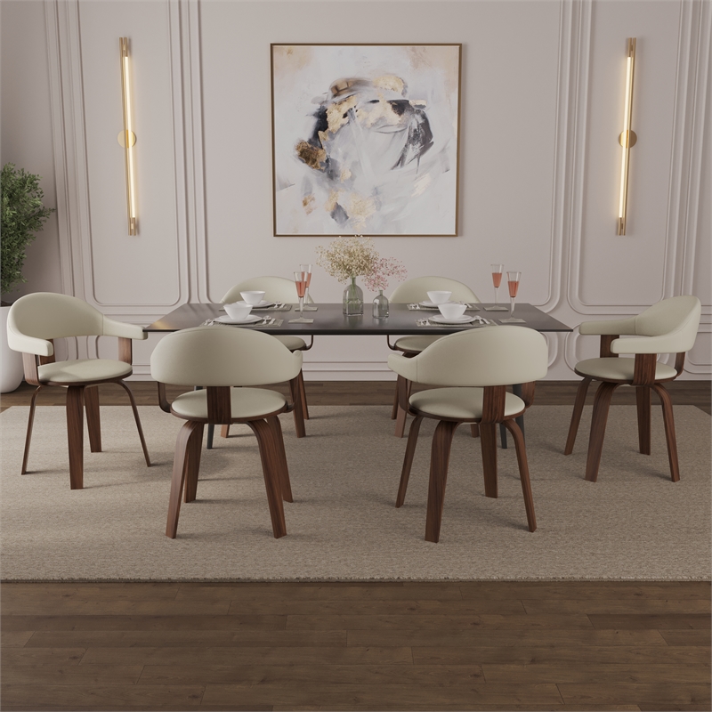 Modern Wooden Dining Chair Walnut Color Frame in White